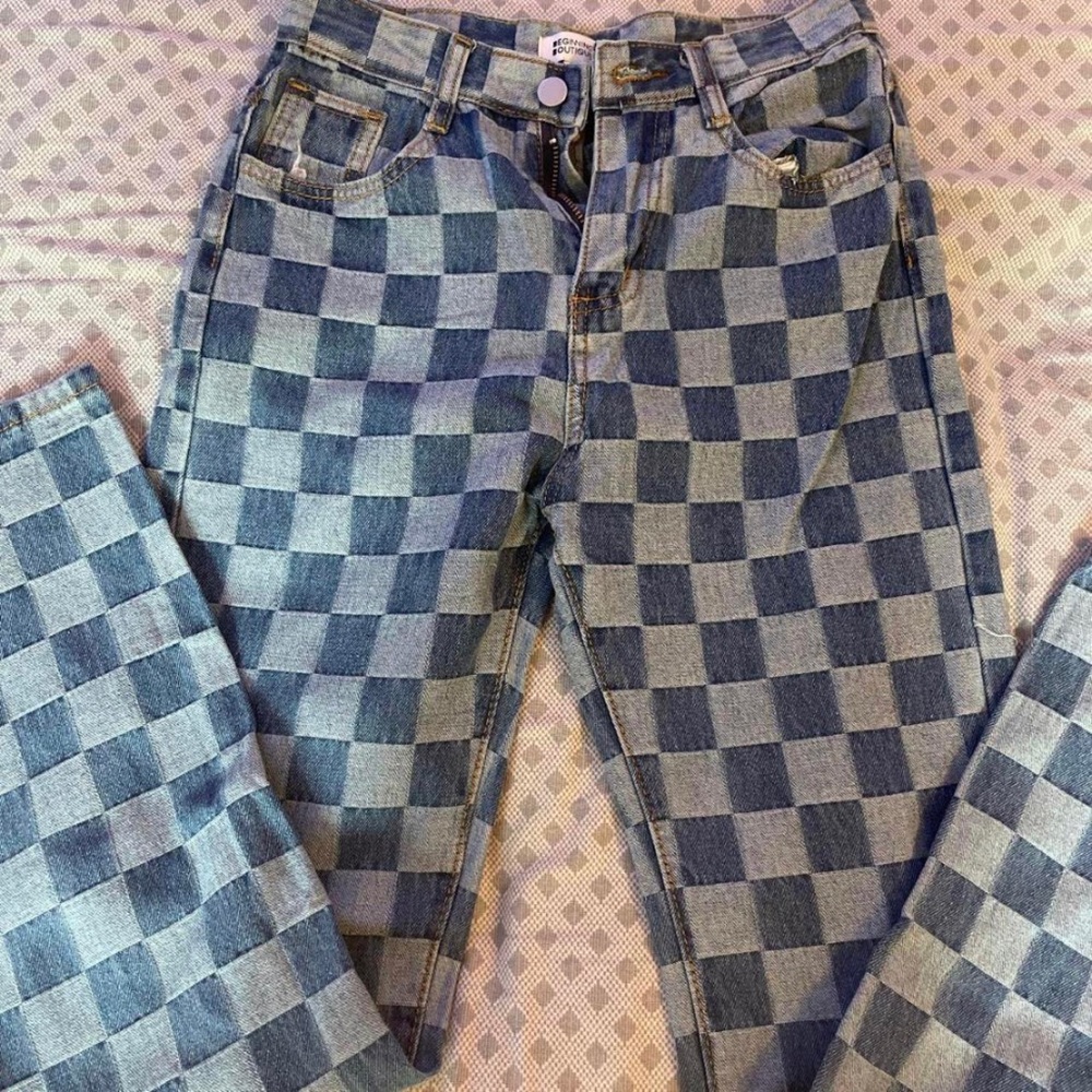 beginning boutique checkered jeans